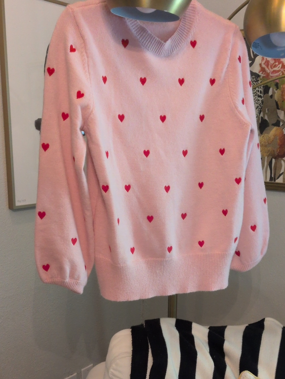 Fate Pink V-Neck Sweater with Red Heart Motif